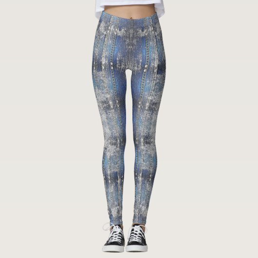 Leggings Marine Blue Grunge Denim Texture | (Devant)