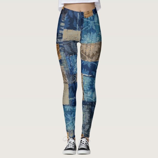 Leggings Marine numérique Abstraite : Motif d'aquarelle tra (Devant)