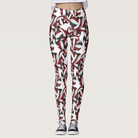 Leggings Maroon noir équipe couleurs girly volleyballs moti (Devant)