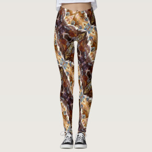 Leggings Marron à Motif Corail Tropical de l'Océan