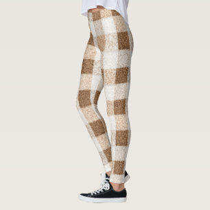 Leggings Marron Chaud Crème Chocolat Rayures à Carreaux