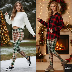 Leggings Marron Terreux Vert Kaki Flanelle Écossais