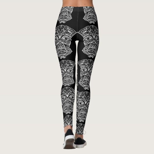 Leggings Masque Tiki Blanc Et Noir (Dos)