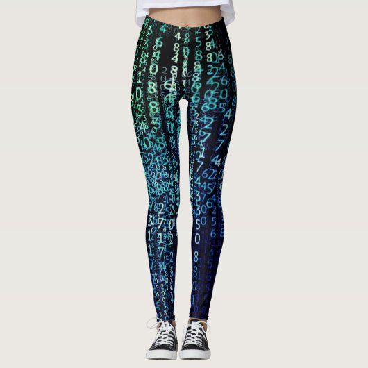 Leggings Matrice de technologie Code binaire Aqua Black (Devant)