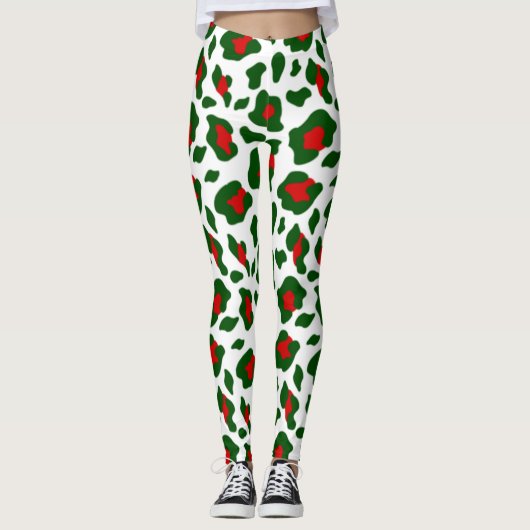 Leggings mauvais empreinte de léopard de noël (Devant)