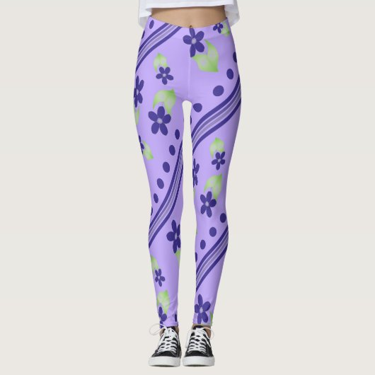 Leggings Mauve Avec Fleurs Violettes (Devant)