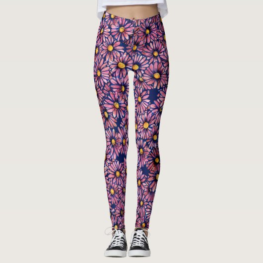 Leggings Mauve Moody Daisies (Devant)