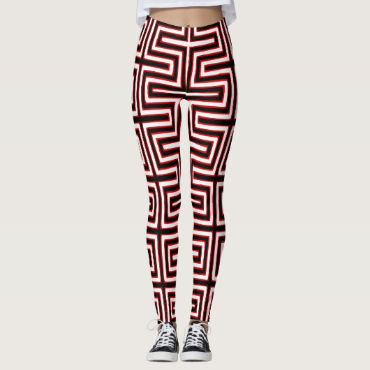 Leggings Maze rouge blanc et noir Tissu de boue africain (Devant)