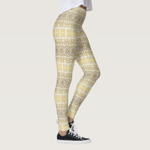 Leggings Médaillon de kaléidoscope de mandala jaune écarté