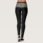 Leggings Méduse argentée et clé grecque sur noir (Dos)