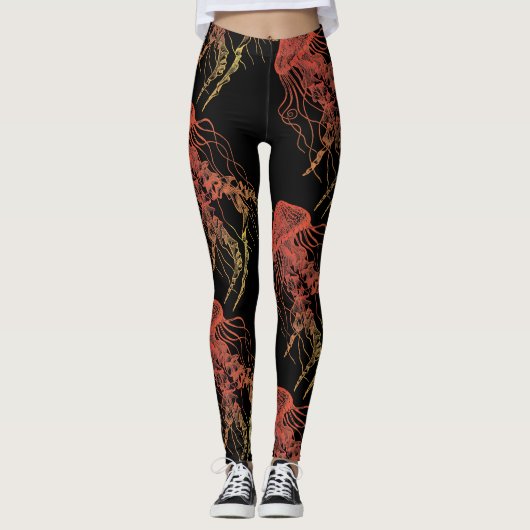 Leggings Méduses oranges, guêtres noires rouges et jaunes (Devant)