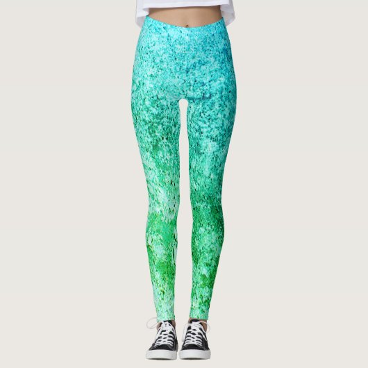 Leggings Mélange De Couleurs Vertes Et Bleues Gradient (Devant)