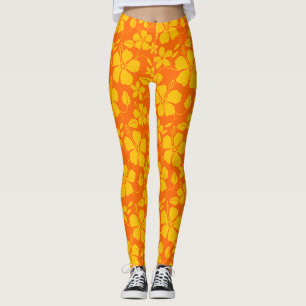 LEGGINGS MÉLANGE ORANGE HULA HAWAIEN (HIBISCUS)