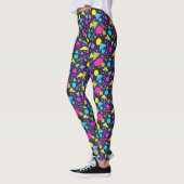 Leggings Memphis Neon Formes Motif sur bleu marine (Gauche)