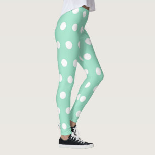 Leggings Menthe vert et blanc Polka Motif Girly mignonne