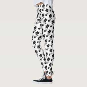 Leggings Meow Black Kitty Chat Motif de pêche