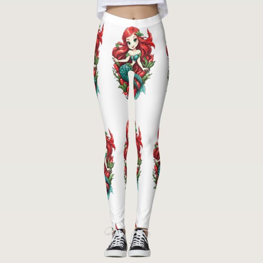 Leggings Mermaid Thunder_Cove à deux queue à tête rouge (Devant)