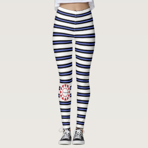 Leggings Merveilleuse marine & blanc rayé rouge coeur d'amo