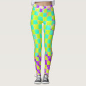 Leggings Messy Neo Mint et Purple Checkerboard Motif (Devant)