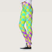 Leggings Messy Neo Mint et Purple Checkerboard Motif (Gauche)
