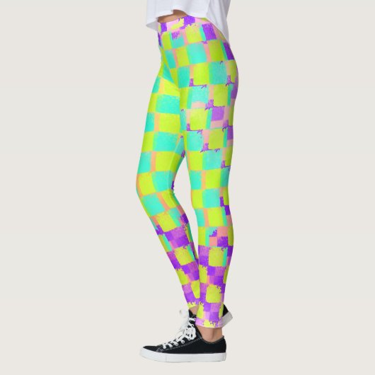 Leggings Messy Neo Mint et Purple Checkerboard Motif (Gauche)