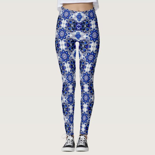 Leggings met Blauw Wit Kleuren ontwerp (Voorkant)