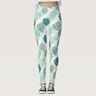 Leggings met diagonaal tropisch bladpatroon