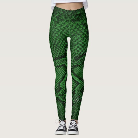 Leggings met een donkergroen snakeskin-patroon (Voorkant)