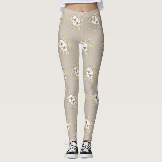 Leggings met White Floral Design (Voorkant)