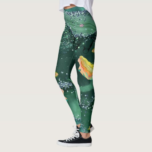 Leggings met zeemeerminnen en groen Zee water (Links)