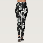 Leggings met zwart-wit stijl bloemen (Achterkant)