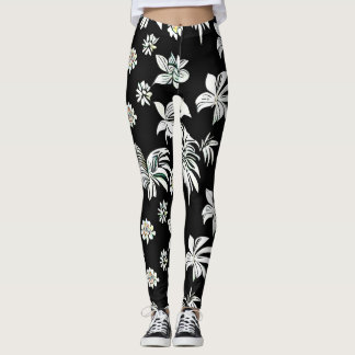 Leggings met zwart-wit stijl bloemen