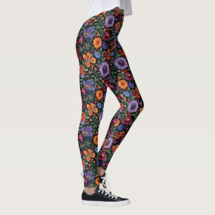 Leggings Mexicain Otomi Folklore Floral Coloré
