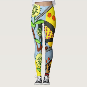 Leggings 'MidCentury Mod Abstrait Garden Bee' peint sur un