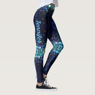 Leggings Midnight Blue Stars Aquarelle Nom personnalisé