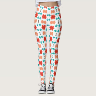 Leggings Mignon ours en peluche corail motif floral