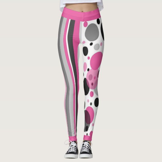 Leggings Mignon Rose Noir & Gris Abstrait Pointillé (Devant)