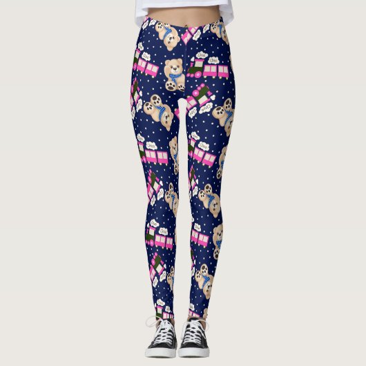 Leggings Mignon Train Teddy Bear Motif Sans Fin (Devant)