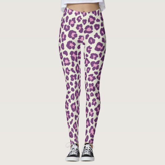 Leggings mignon violet gras et bel animal léopard (Devant)