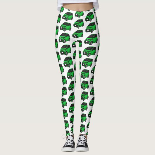 Leggings Mignonne micro-voiture verte (Devant)