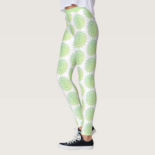 Leggings Mignonne Vert or Mandala Motif Élégant Plutôt (Gauche)