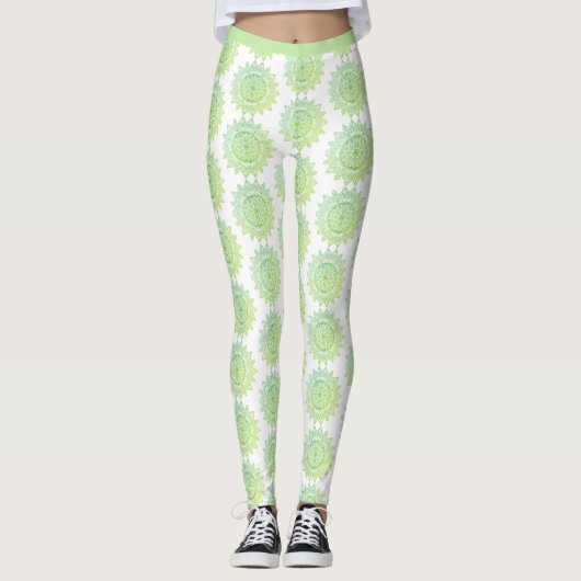 Leggings Mignonne Vert or Mandala Motif Élégant Plutôt (Devant)