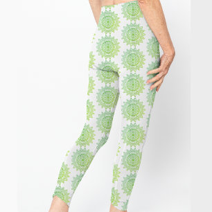 Leggings Mignonne Vert or Mandala Motif Élégant Plutôt