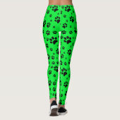 Leggings Mignons Fun Black sur Neon Green Empreintes de pat (Dos)