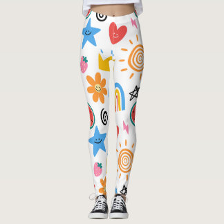 Leggings Mignons gribouillages d'été - motif fantaisiste co
