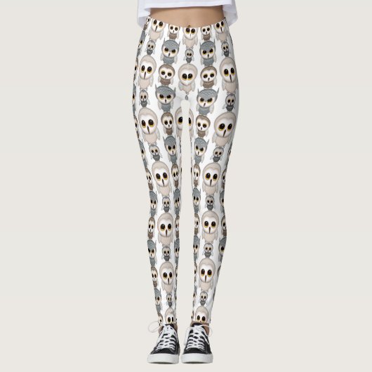 Leggings Mignons hiboux sur fond blanc (Devant)