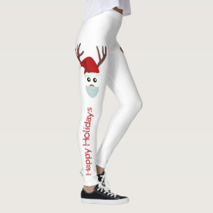 Leggings Mignons rennes de Noël portant le masque rouge bl