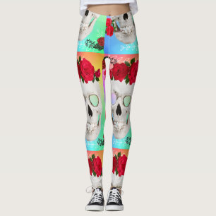 Leggings Mikitiez crâne rose baroqueart arc-en-ciel roche