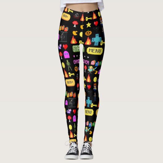 Leggings Mikitiez vidéo pixel halloween chauve-souris éffra (Devant)