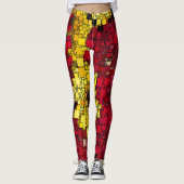 Leggings Mini-boîtes rouges, jaunes et nuances d'or (Devant)